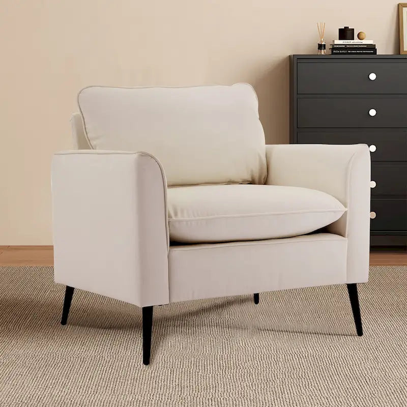 Leather Upholstered Accent Chair 1PC Cream White