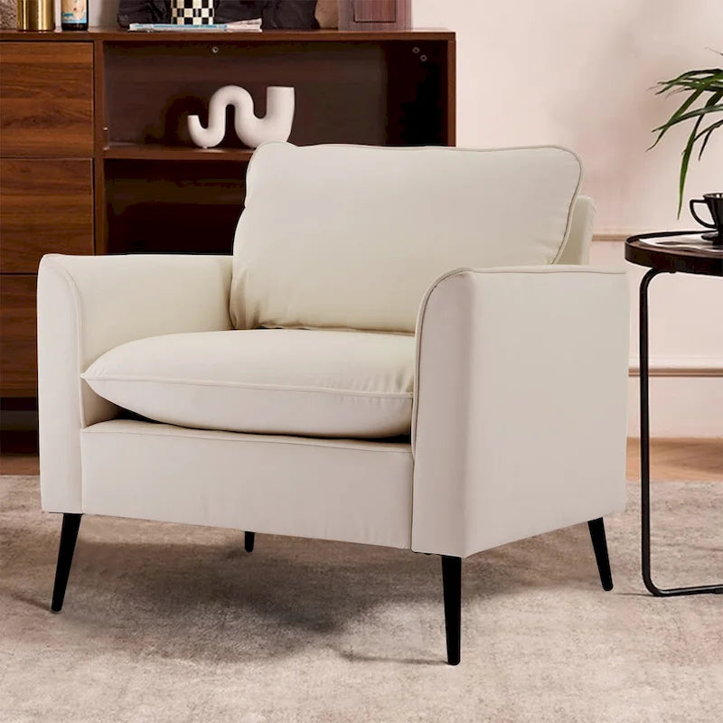 Leather Upholstered Accent Chair 1PC Cream White