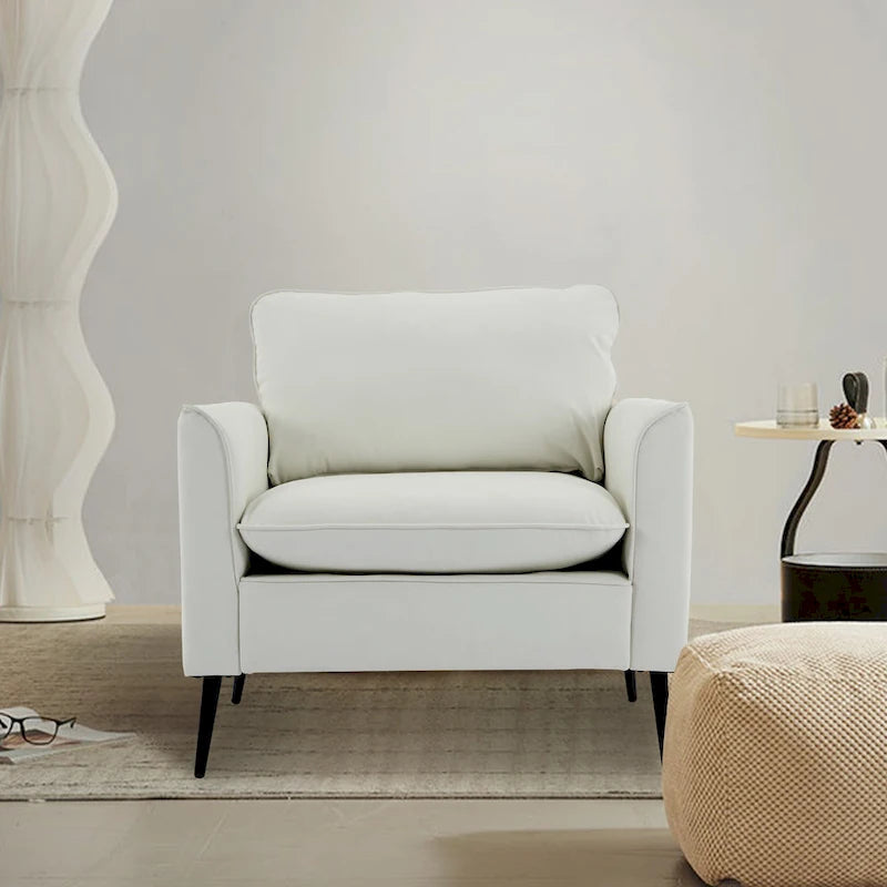 Leather Upholstered Accent Chair 1PC Cream White
