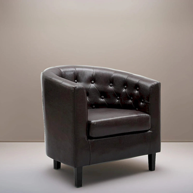 Button Tufted Faux Leather Barrel Chair, Comfy Accent Armchair