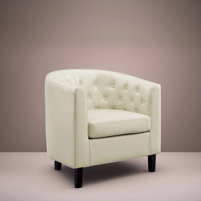 Button Tufted Faux Leather Barrel Chair, Comfy Accent Armchair