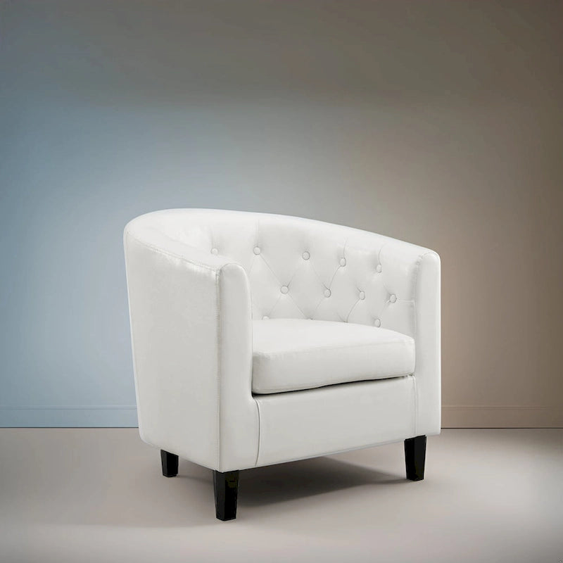 Button Tufted Faux Leather Barrel Chair, Comfy Accent Armchair