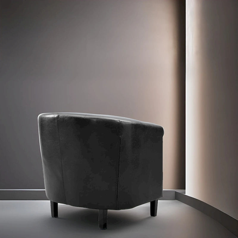Button Tufted Faux Leather Barrel Chair, Comfy Accent Armchair
