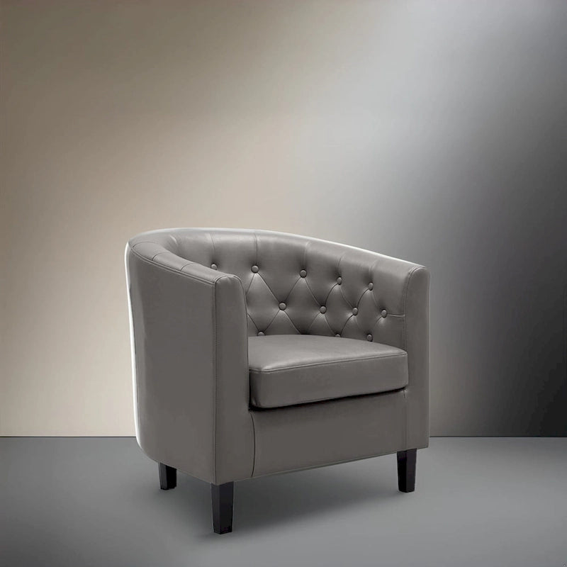 Button Tufted Faux Leather Barrel Chair, Comfy Accent Armchair