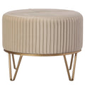 Round Velvet Ottoman with Gold Metal Base