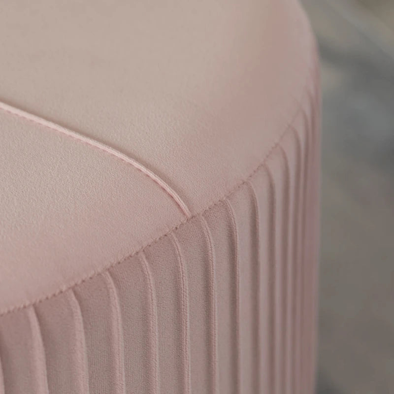 Round Velvet Ottoman with Gold Metal Base