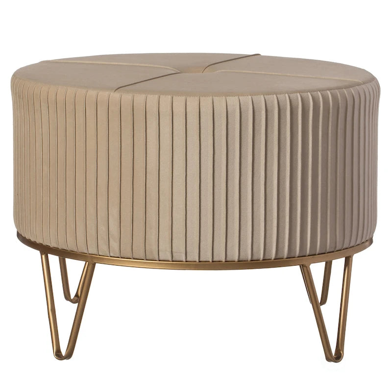 Round Velvet Ottoman with Gold Metal Base