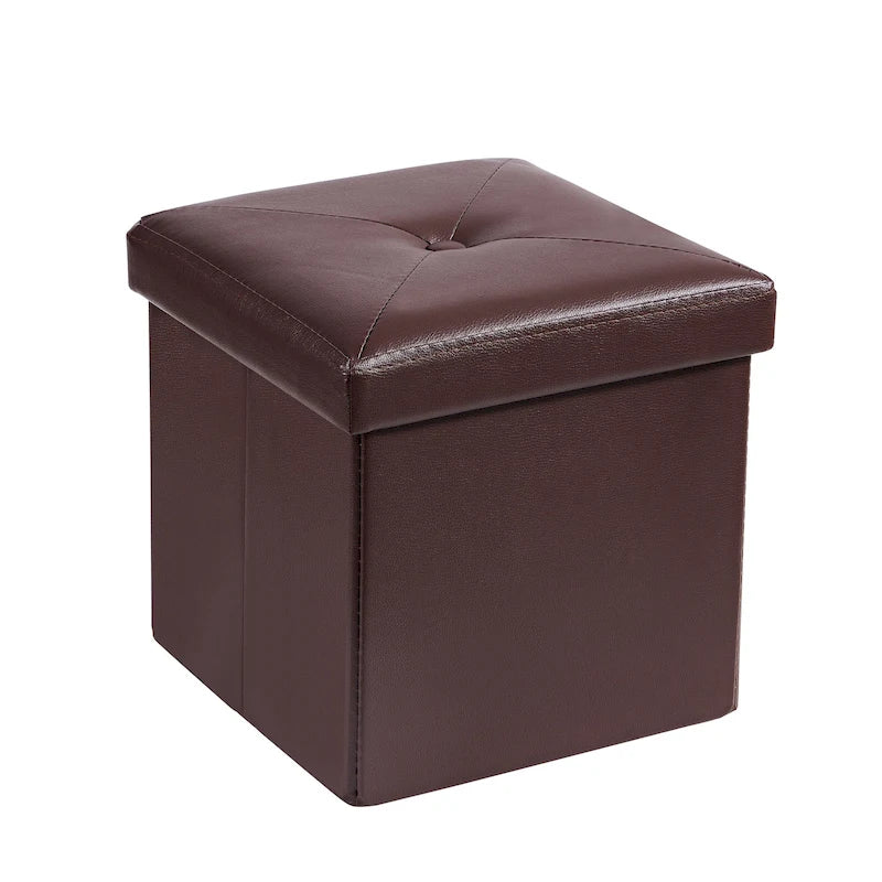Folding Storage Ottoman with Leather Tufted Lid – Foot Stool for Living Room, Bedroom & Dorm