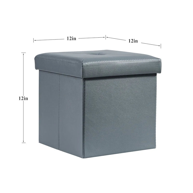 Folding Storage Ottoman with Leather Tufted Lid – Foot Stool for Living Room, Bedroom & Dorm