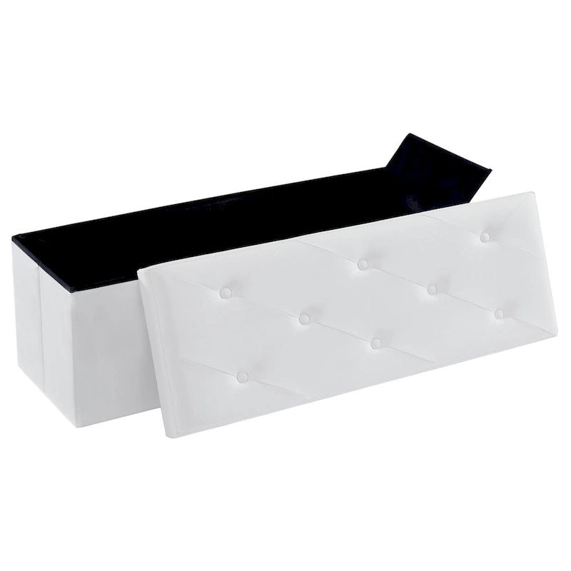 Folding Storage Ottoman with Leather Tufted Lid – Foot Stool for Living Room, Bedroom & Dorm