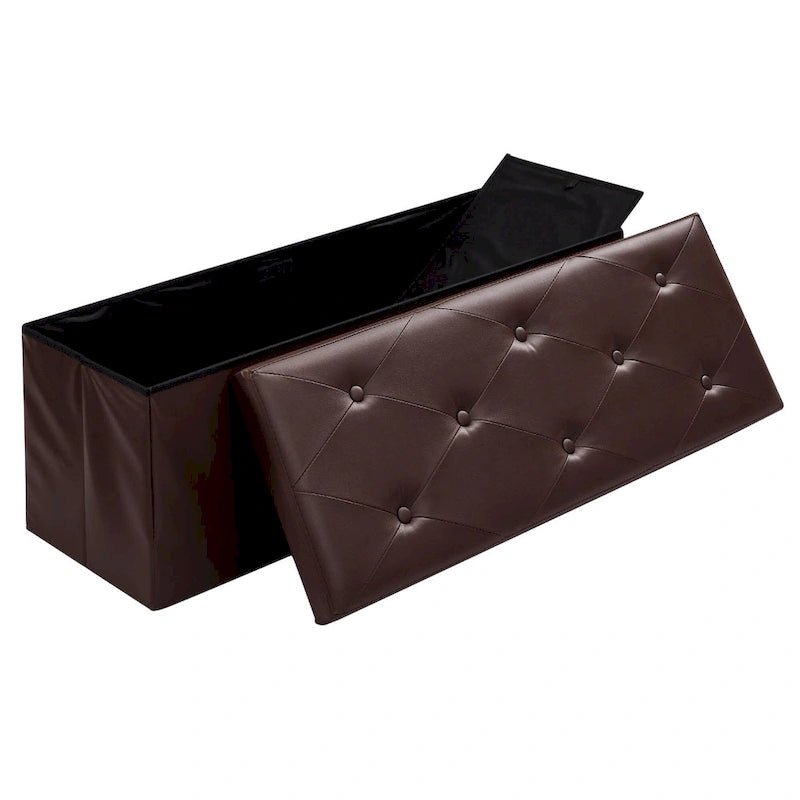 Folding Storage Ottoman with Leather Tufted Lid – Foot Stool for Living Room, Bedroom & Dorm