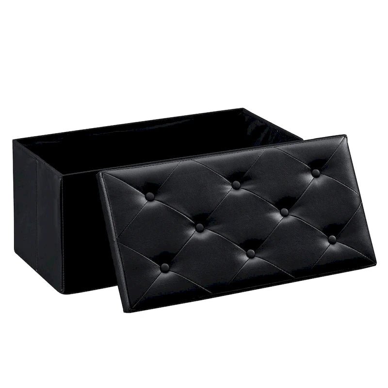 Folding Storage Ottoman with Leather Tufted Lid – Foot Stool for Living Room, Bedroom & Dorm