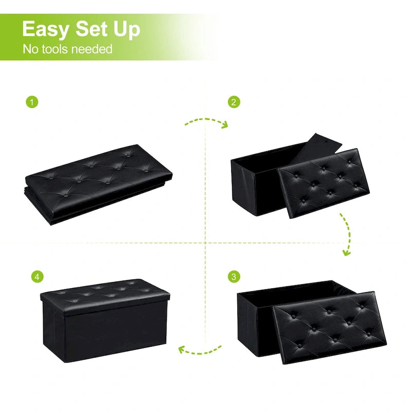 Folding Storage Ottoman with Leather Tufted Lid – Foot Stool for Living Room, Bedroom & Dorm
