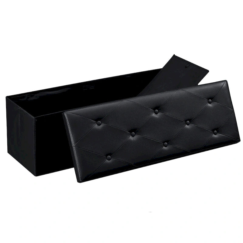 Folding Storage Ottoman with Leather Tufted Lid – Foot Stool for Living Room, Bedroom & Dorm