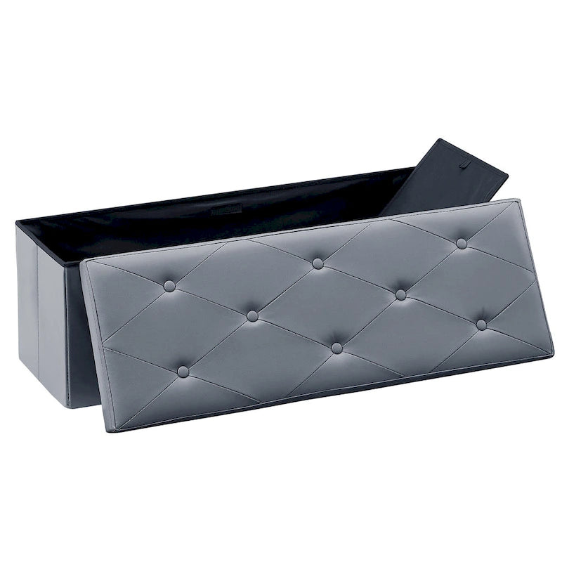Folding Storage Ottoman with Leather Tufted Lid – Foot Stool for Living Room, Bedroom & Dorm