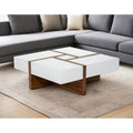 White and Walnut Square Coffee Table with Storage