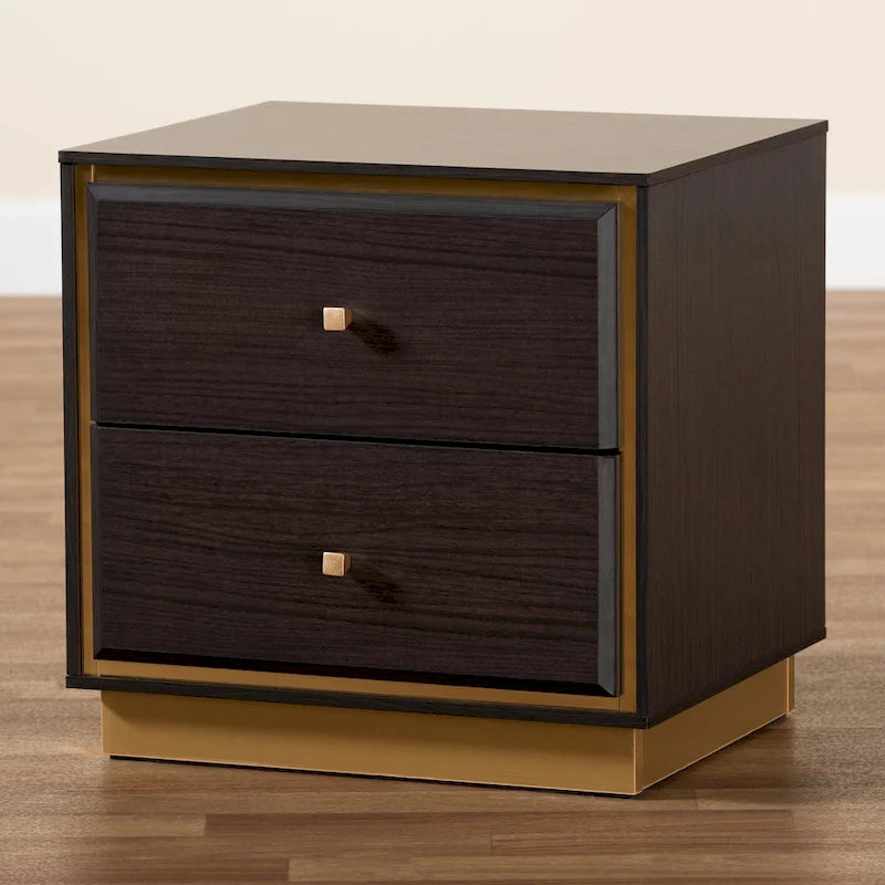 Transitional Wood/ Metal 2-Drawer Nightstand - Walnut/ Dark Brown