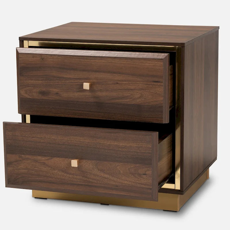 Transitional Wood/ Metal 2-Drawer Nightstand - Walnut/ Dark Brown