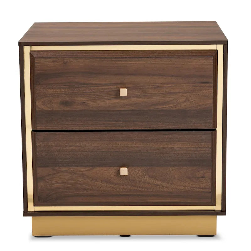 Transitional Wood/ Metal 2-Drawer Nightstand - Walnut/ Dark Brown