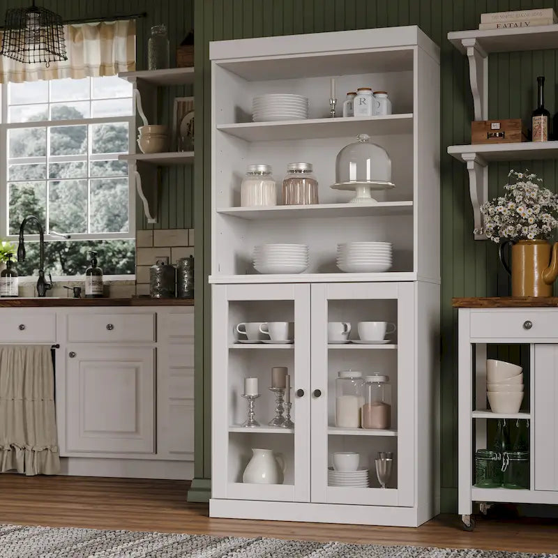 100% Solid Wood 32" Kitchen Pantry Cabinet with 2 Doors