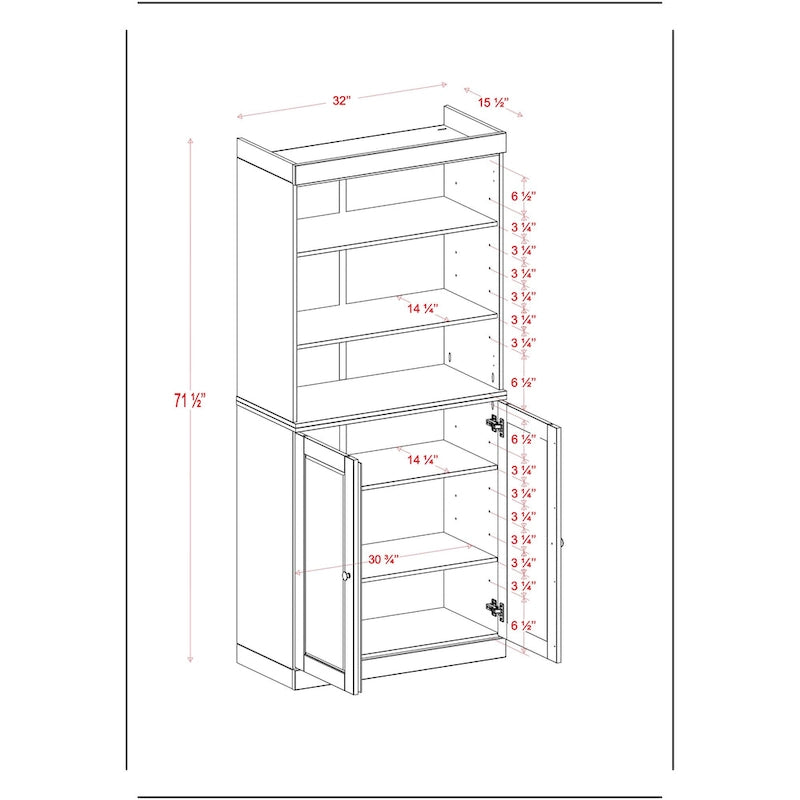 100% Solid Wood 32" Kitchen Pantry Cabinet with 2 Doors