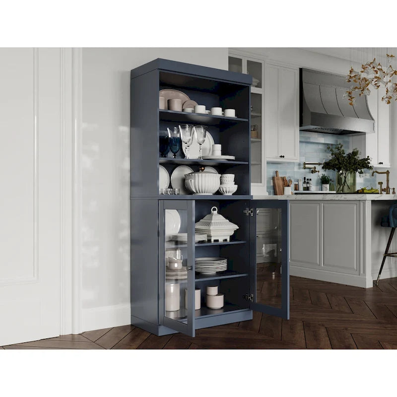 100% Solid Wood 32" Kitchen Pantry Cabinet with 2 Doors