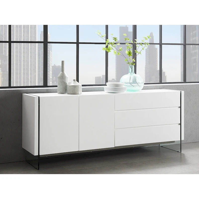White Lacquer Buffet Server Cabinet