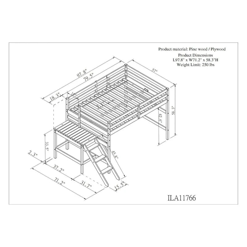 Loft Bed with Platform and Ladder