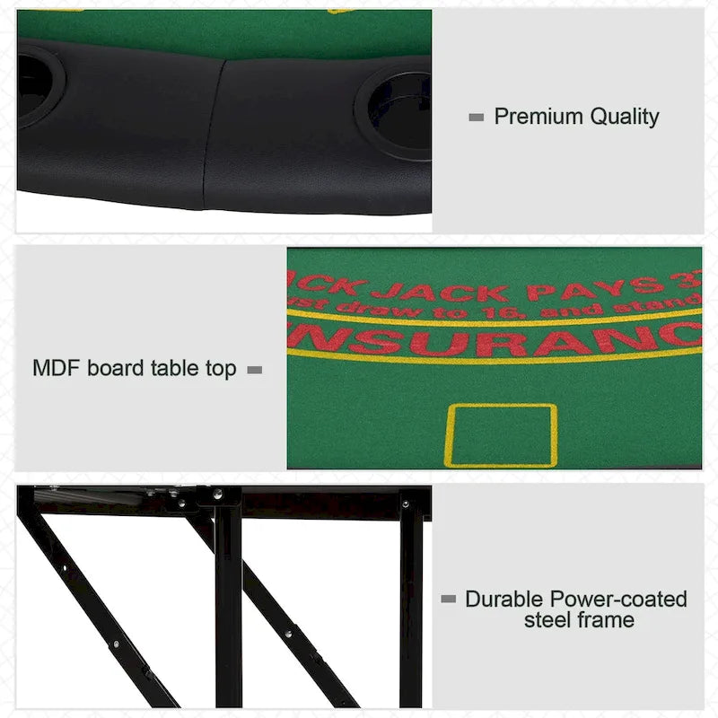 72" 7-Player Foldable Half Poker Table - Blue/Black