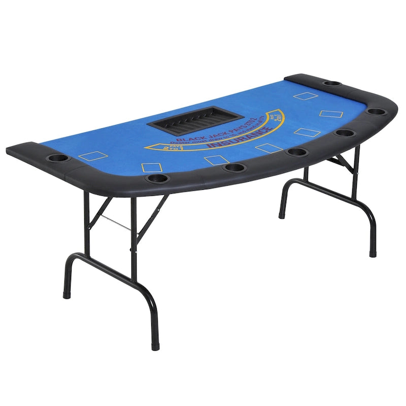 72" 7-Player Foldable Half Poker Table - Blue/Black