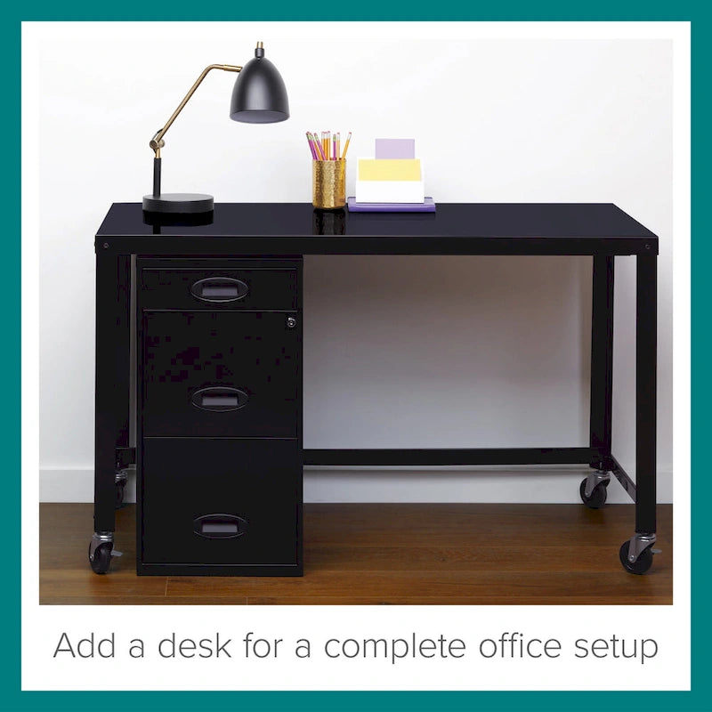 3-Drawer Metal File Cabinet with Pencil Drawer, Black