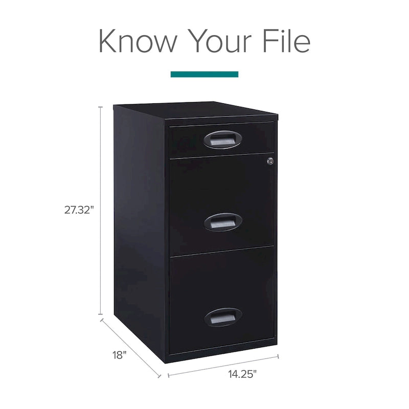 3-Drawer Metal File Cabinet with Pencil Drawer, Black