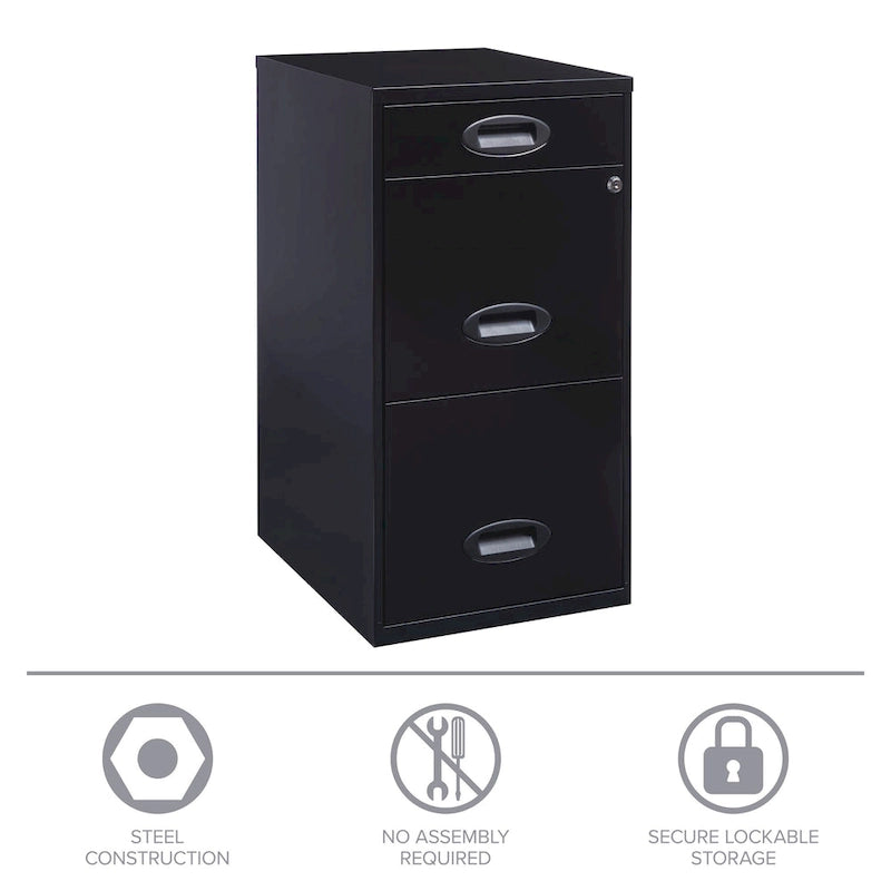 3-Drawer Metal File Cabinet with Pencil Drawer, Black
