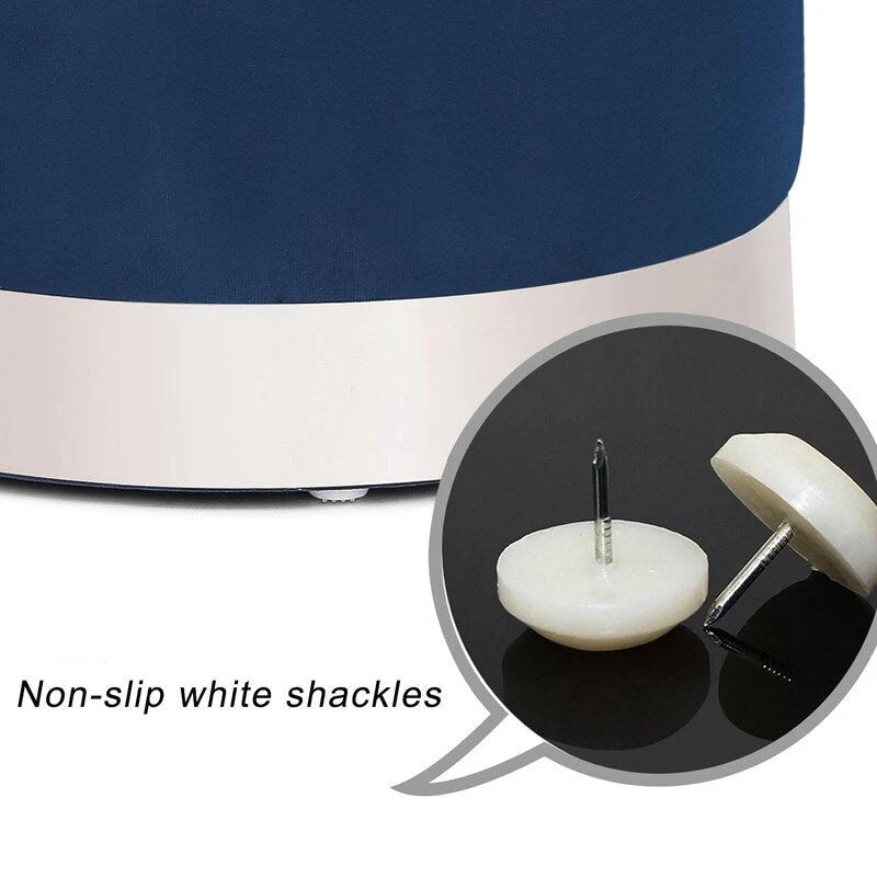 Upholstered Round Velvet Ottoman Footstool with Silver Trim