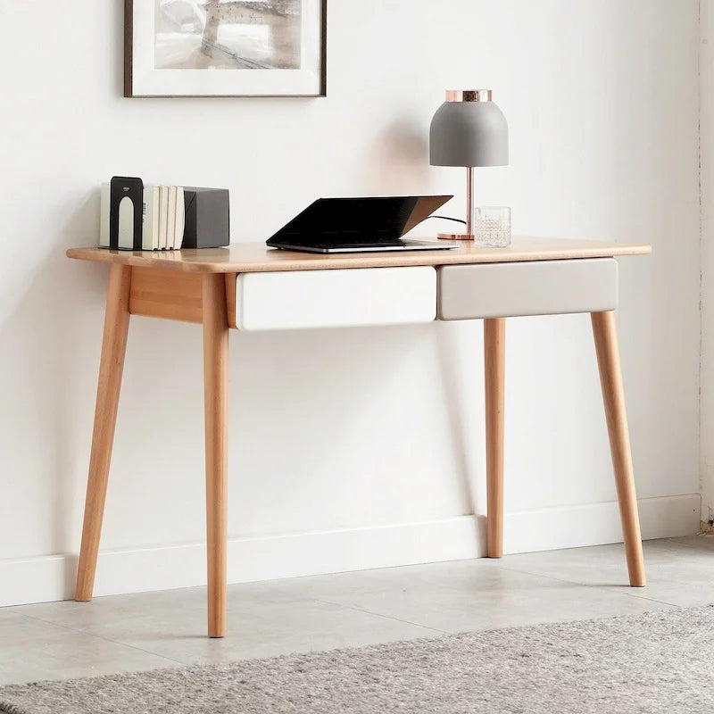 47" Solid Wood Computer Desk with 2 Drawers for Home Office