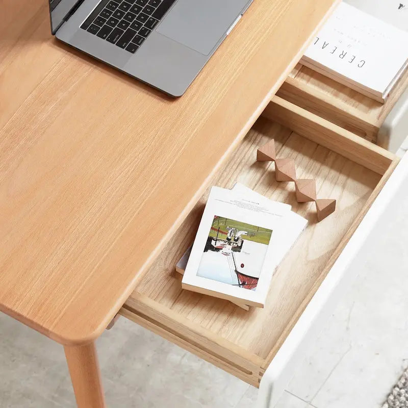 47" Solid Wood Computer Desk with 2 Drawers for Home Office