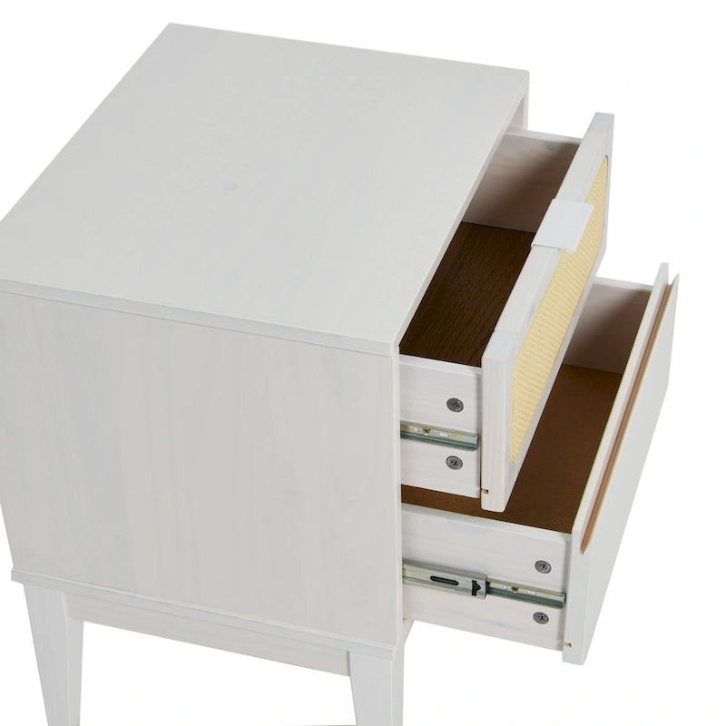 Wood 2-Drawer Bedside Table with Cane Panel