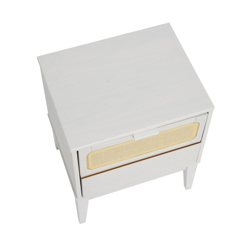Wood 2-Drawer Bedside Table with Cane Panel