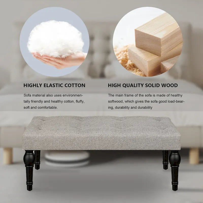 Upholstered Bench with Roman Column Legs for Bedroom, Living Room & Entryway