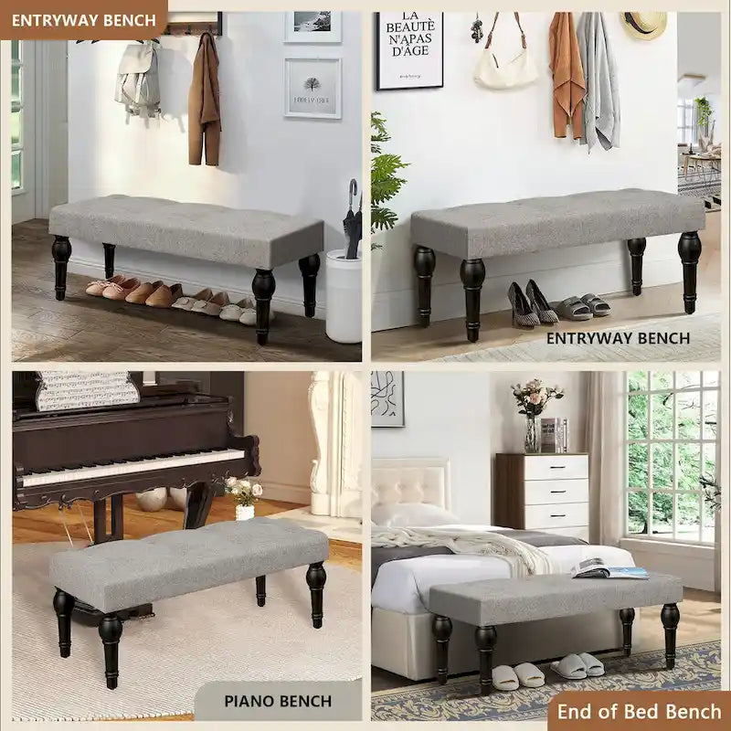 Upholstered Bench with Roman Column Legs for Bedroom, Living Room & Entryway