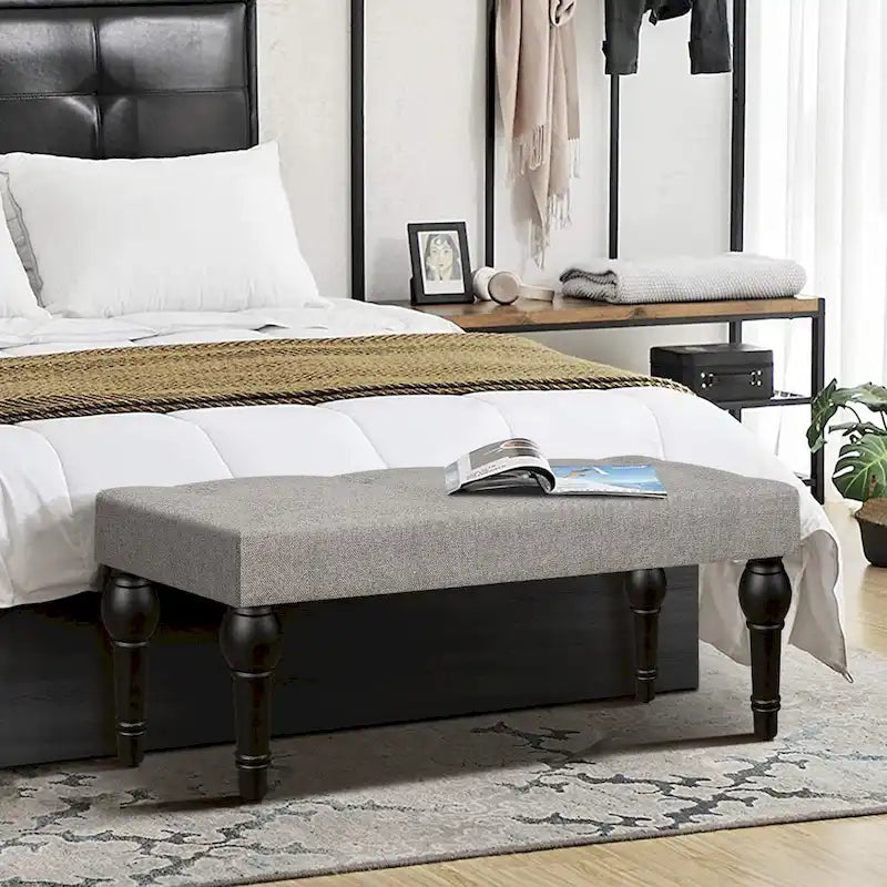 Upholstered Bench with Roman Column Legs for Bedroom, Living Room & Entryway