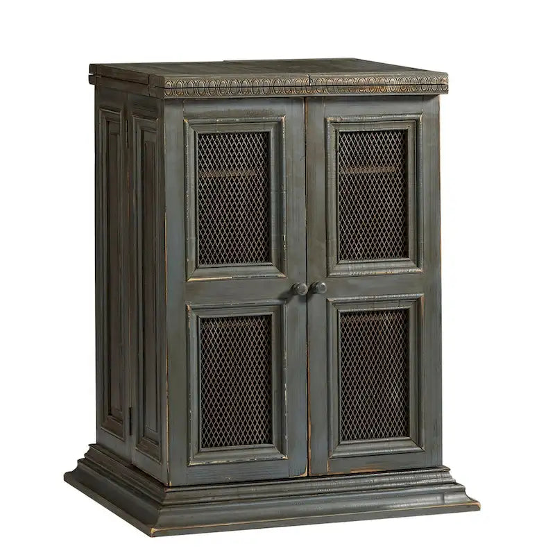 Slate Gray Bar Cabinet with Wine Rack & Glass Storage