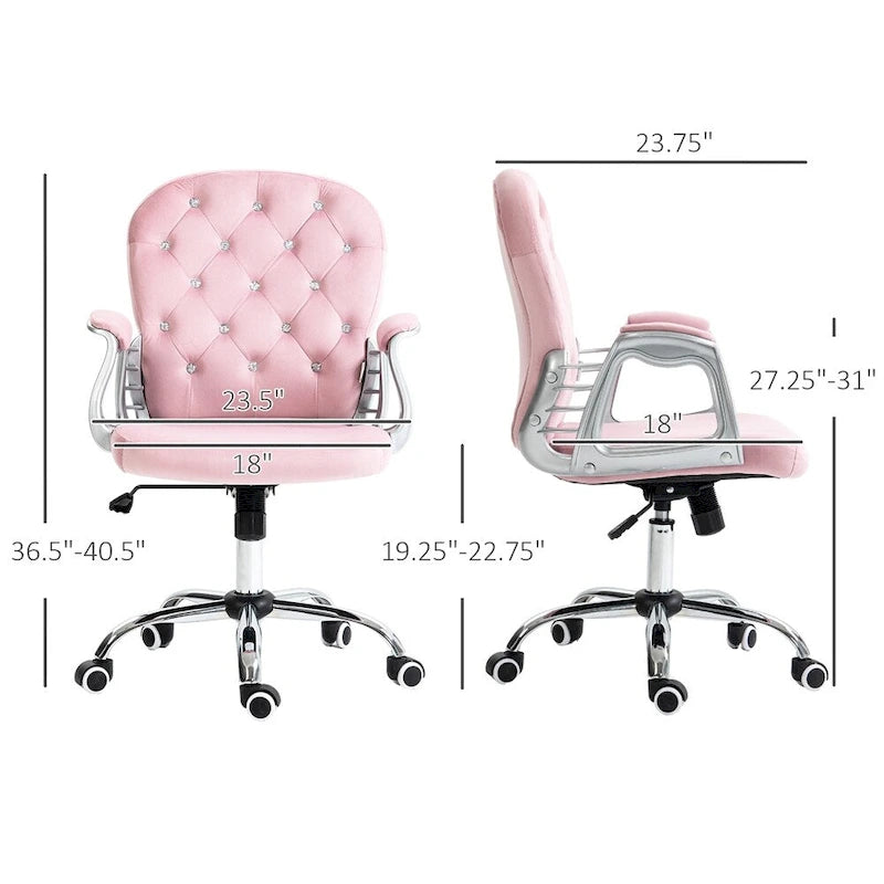 Velvet Adjustable Height Home Office Chair with Padded Armrests & Wheels