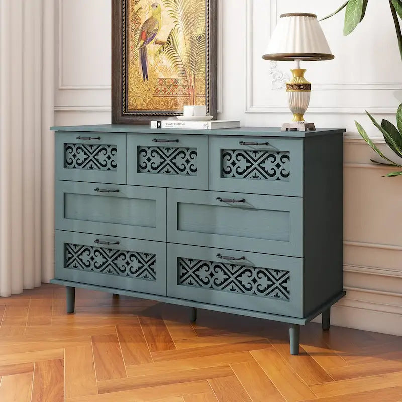 7 Drawer Cabinet with Black Metal Handle