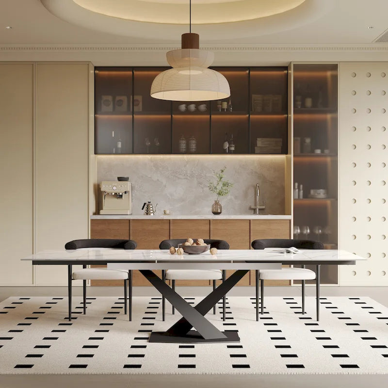 Modern Extendable Rectangular Sintered Stone Dining Table for 6-8