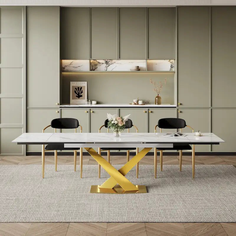 Modern Extendable Rectangular Sintered Stone Dining Table for 6-8