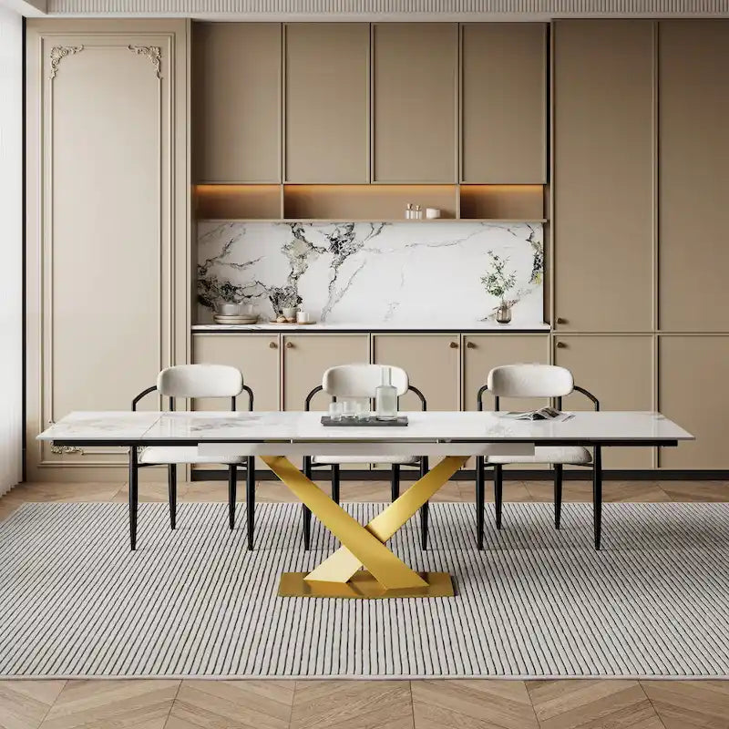 Modern Extendable Rectangular Sintered Stone Dining Table for 6-8