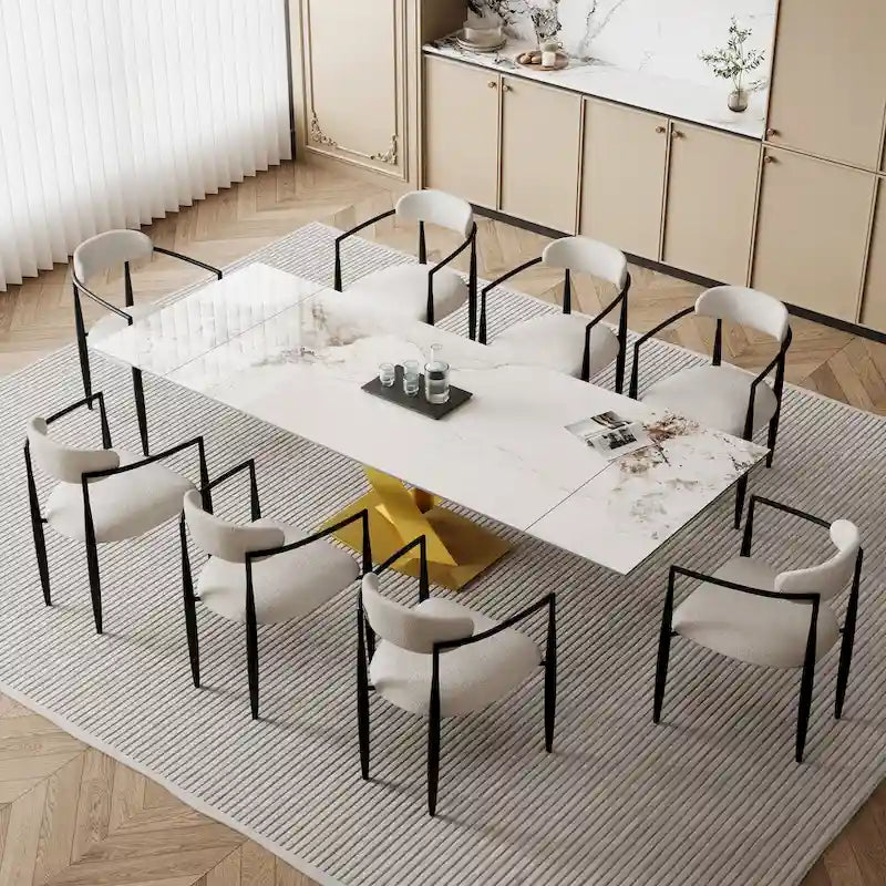 Modern Extendable Rectangular Sintered Stone Dining Table for 6-8