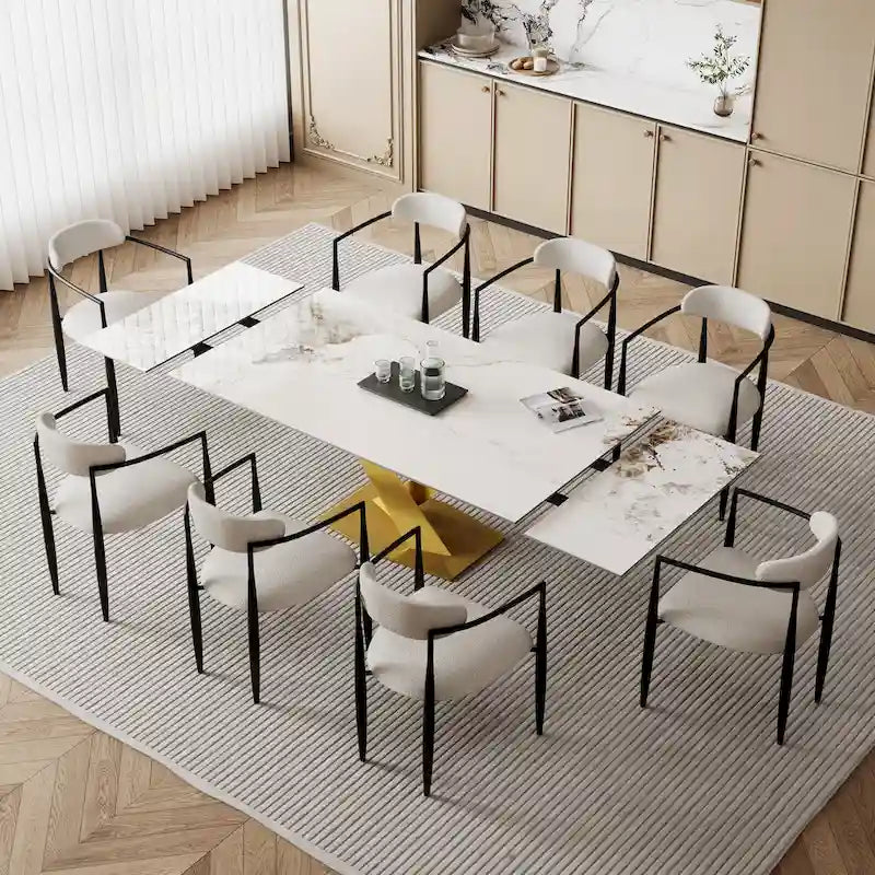 Modern Extendable Rectangular Sintered Stone Dining Table for 6-8