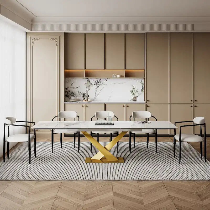 Modern Extendable Rectangular Sintered Stone Dining Table for 6-8